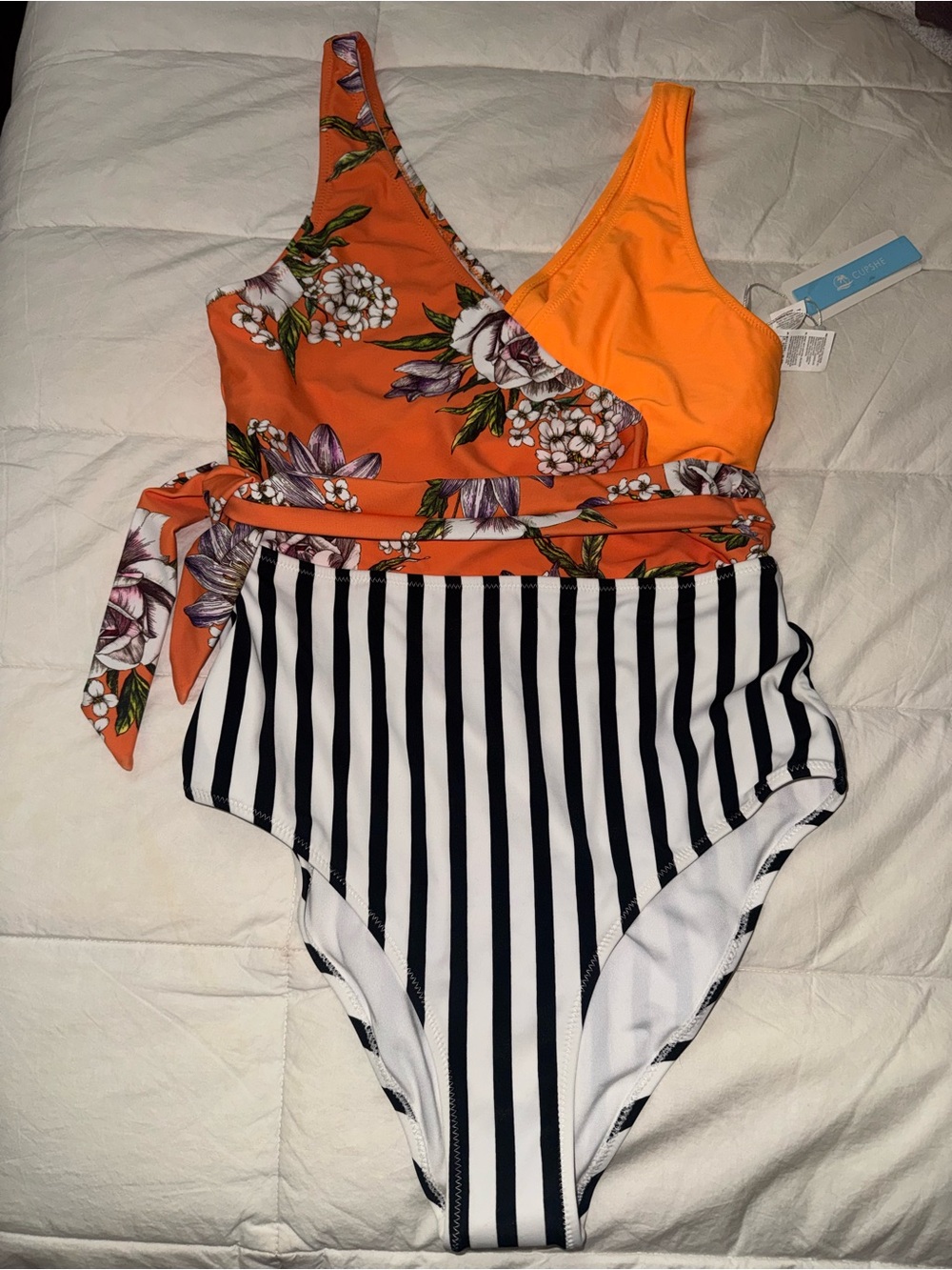 Cupshe Orange Floral Mixed-Print One-Piece Swimsuit
